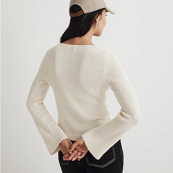 Madewell Ivory Flare Sleeve V-Neck Sweater - Picture 7 of 7